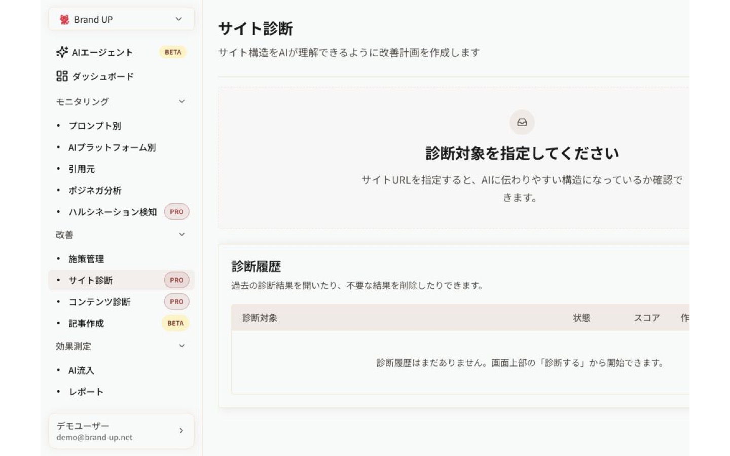 Brand UPサイトのサイト診断結果